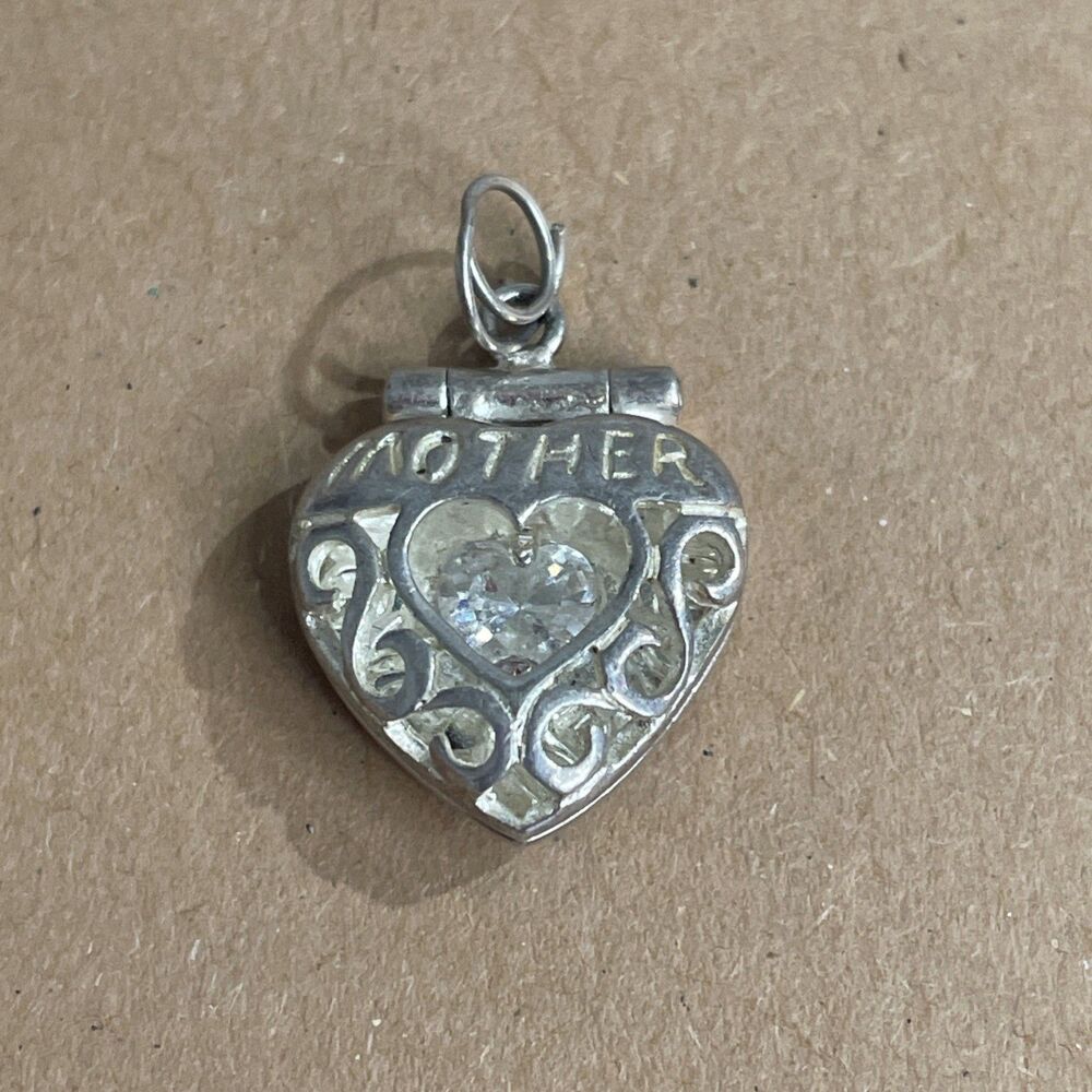 Jezlaine Jez Sterling Silver Crystal Mother Heart Locket Pendant Charm